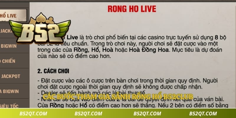 Các bước tham gia sảnh rồng hổ B52club