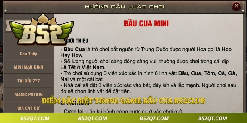 Điểm đặc biệt trong game bầu cua B52club