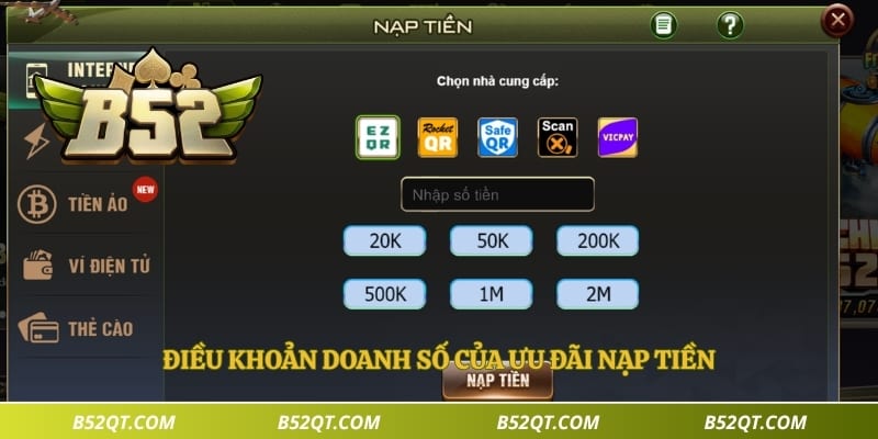 Điều khoản doanh số của ưu đãi nạp tiền 